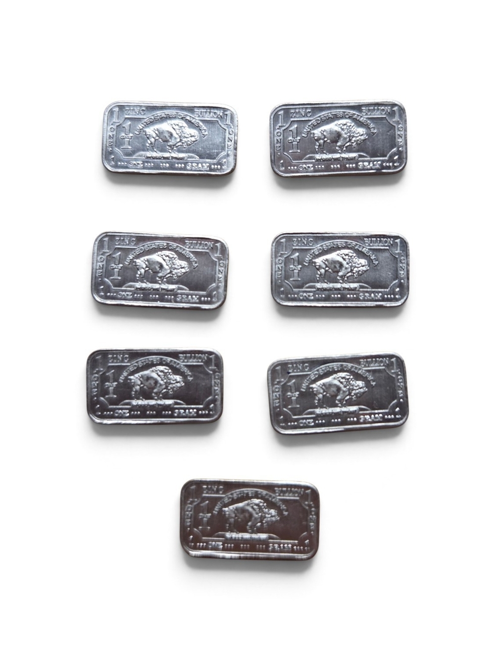 7x 1 Gram Bar Zinc Buffalo Bullion